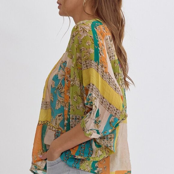 NWT - Entro Mixed print 3/4 sleeve top - Size S - Picture 2 of 7